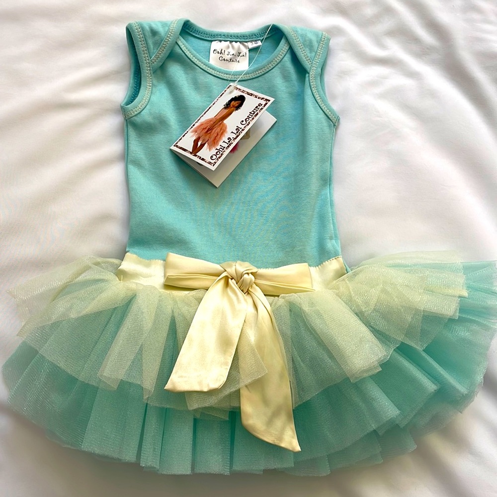 Ooh La, La! Couture, blue ice Tie bow Tutu onesie. Tag attached. 3-6 mo.